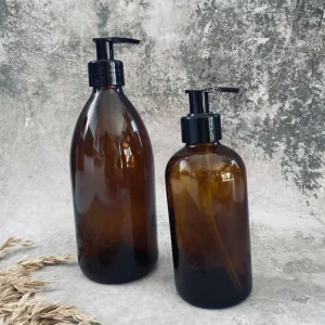Gjenbruksflaske med pumpe – 500 ml – Brunt glass
