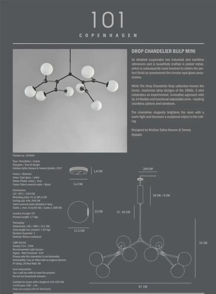 Drop bulb lysekrone mini