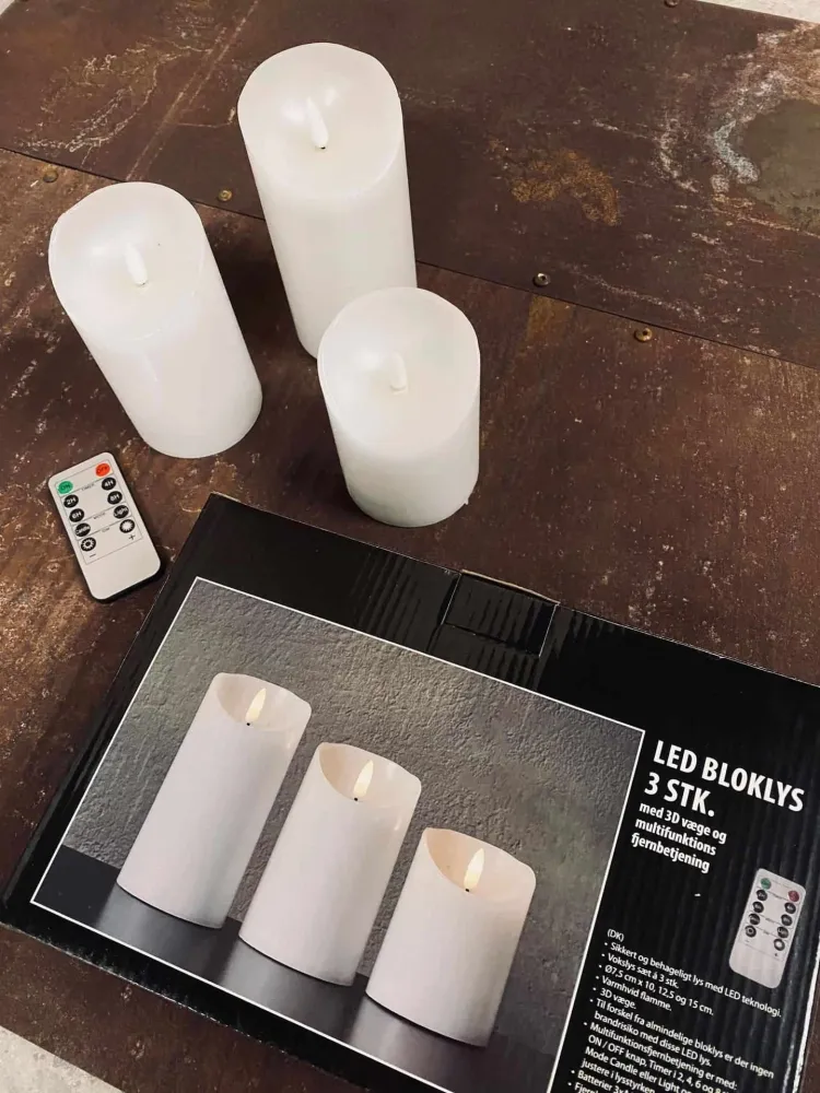 LED Bloklys – Gaveeske med 3 stk. Lys – Inkl. fjernkontroll