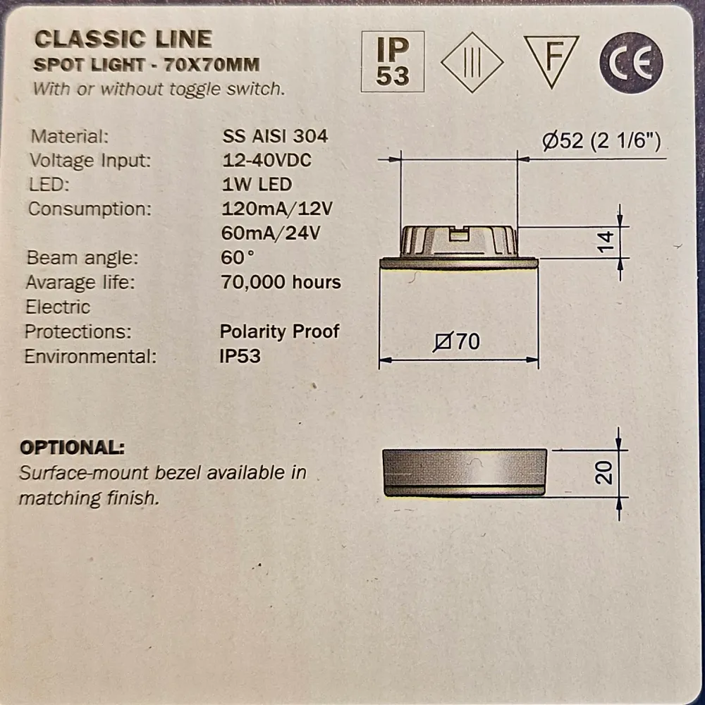 Roca Spotlight Ø70 2W Varm Hvit