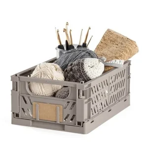 Sammenleggbar kasse med etikett – Liten – LIGHT GREY