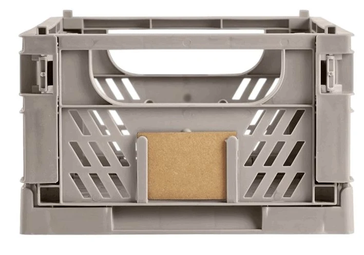 Sammenleggbar kasse med etikett – Stor – LIGHT GREY