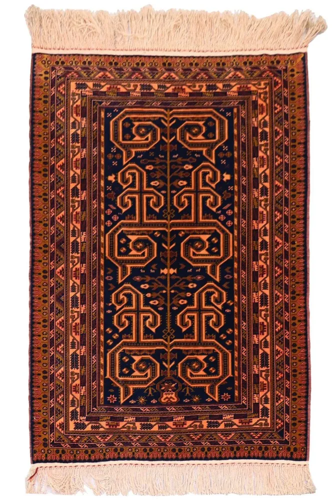 Afghansk teppe - 132 x 98 cm - mørkeblå