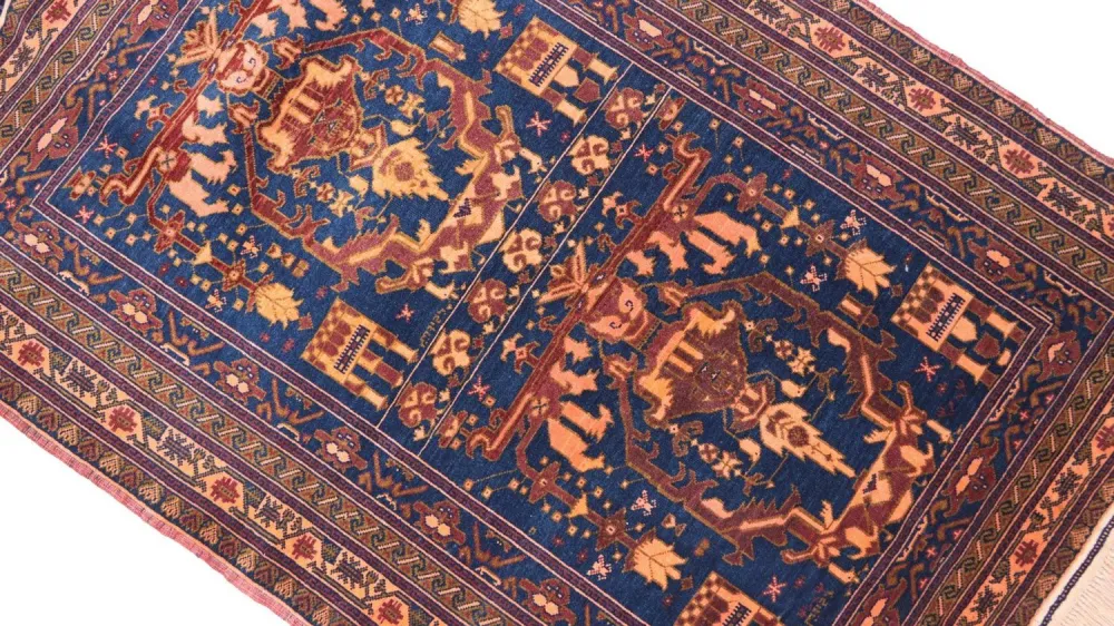 Afghansk teppe - 136 x 95 cm - blå