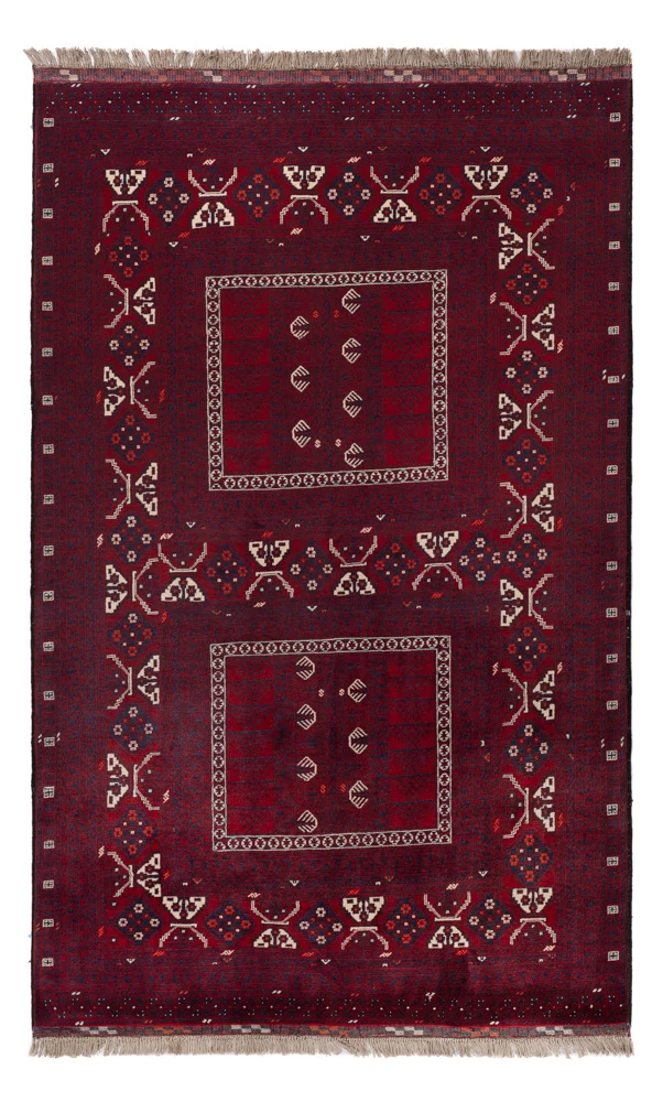 Afghansk teppe - 246 x 151 cm - mørk rød