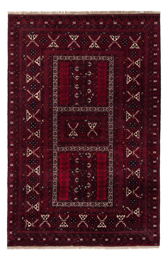 Afghansk teppe - 246 x 159 cm - mørk rød
