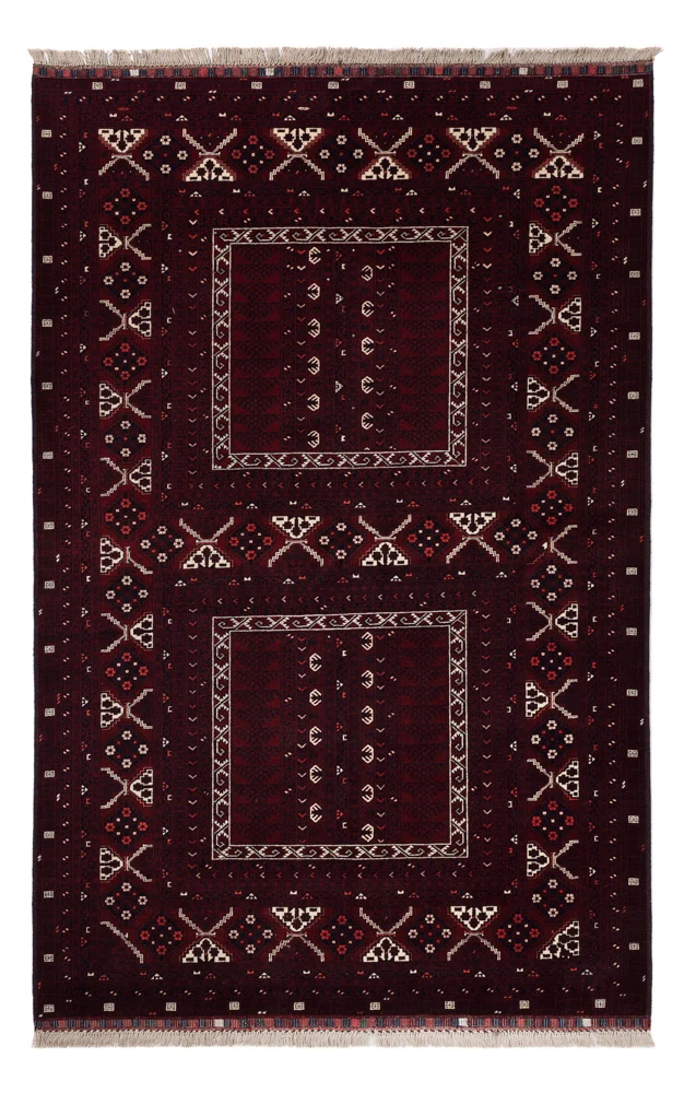 Afghansk teppe - 247 x 154 cm - mørk rød