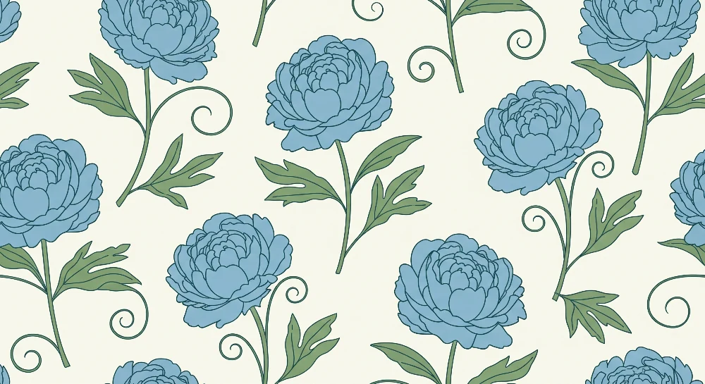 Babyromspapir | Blomster i blått på kremhvit bakgrunn