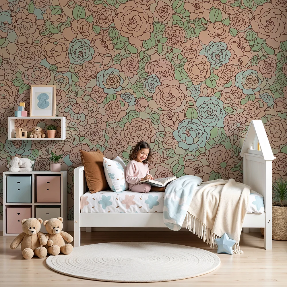 Babyromspapir | Delikate blomster i pastellfarger