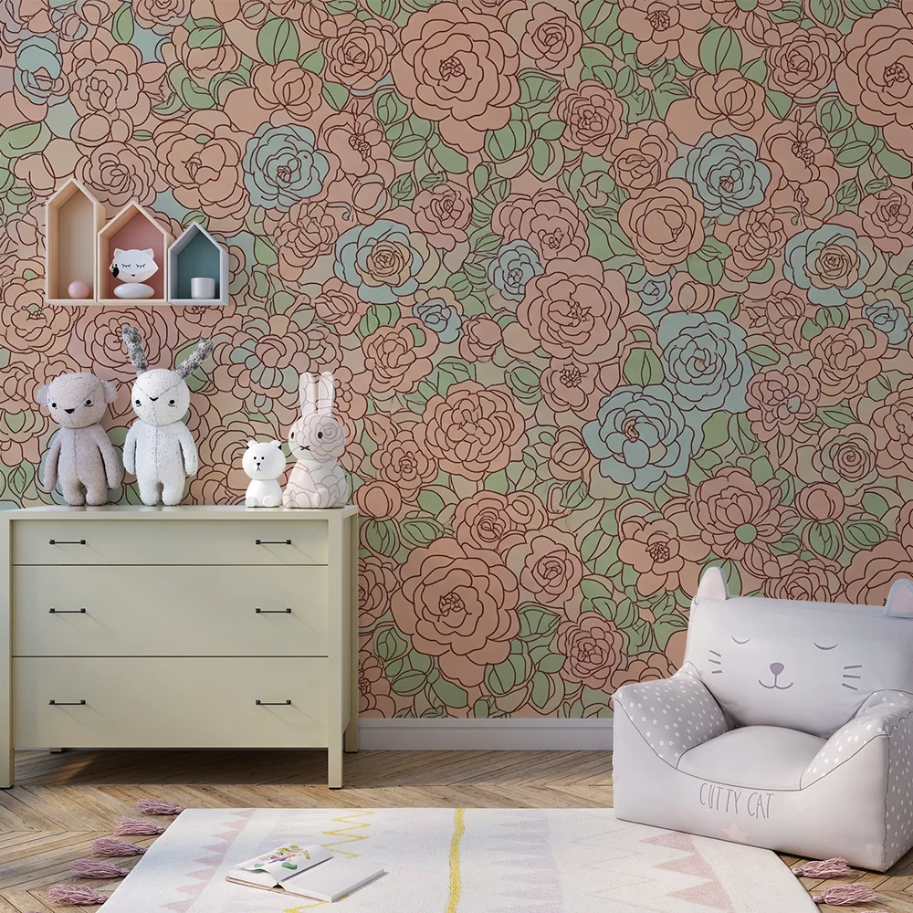 Babyromspapir | Delikate blomster i pastellfarger