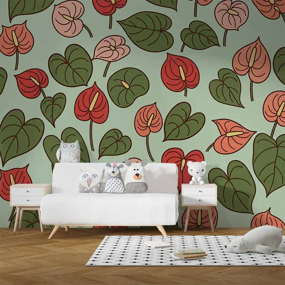 Babyromspapir | Fargerike blader og blomster på pastellbakgrunn