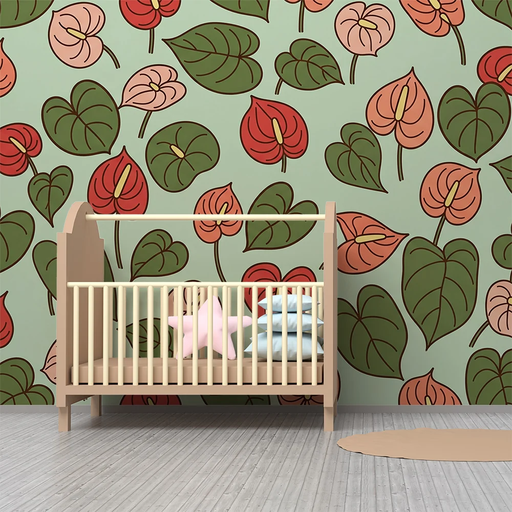 Babyromspapir | Fargerike blader og blomster på pastellbakgrunn