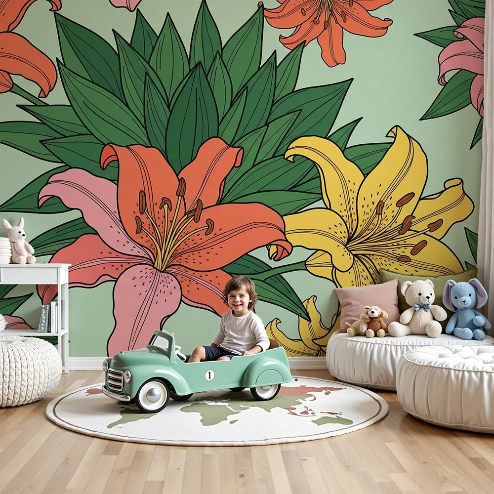 Babyromspapir | Fargerike blomster og frodig løvverk