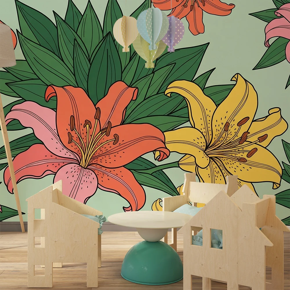 Babyromspapir | Fargerike blomster og frodig løvverk