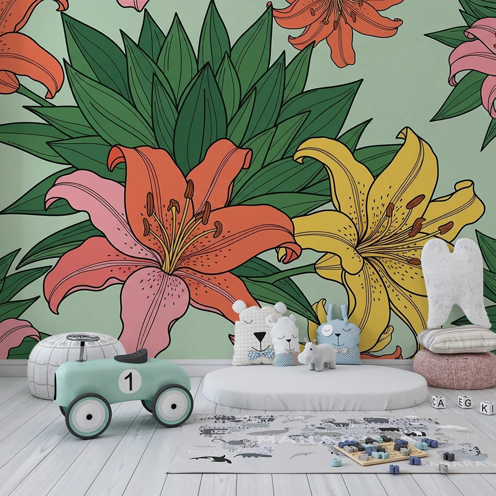 Babyromspapir | Fargerike blomster og frodig løvverk