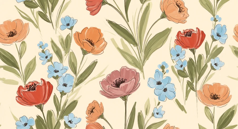 Babyromspapir | Fargerike blomster på myk bakgrunn en rolig stemning