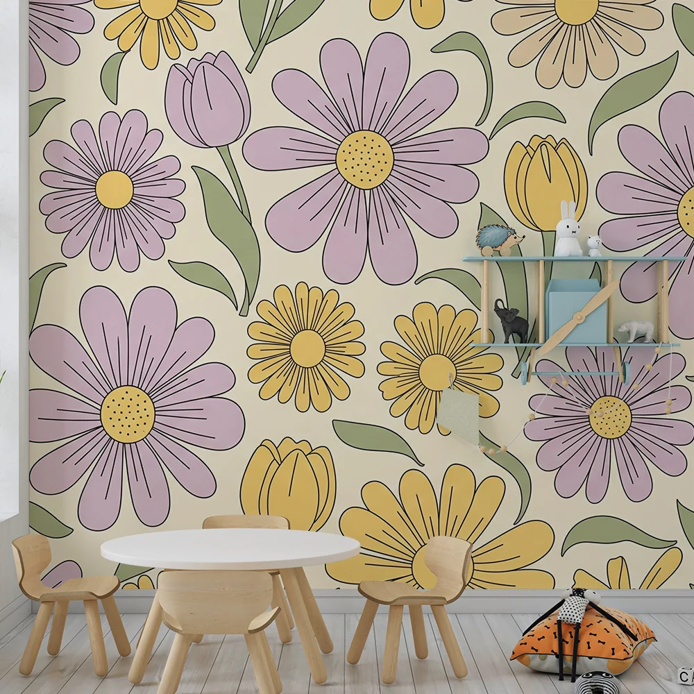Babyromspapir | Fargerike blomster på myk bakgrunn en vårlig stemning