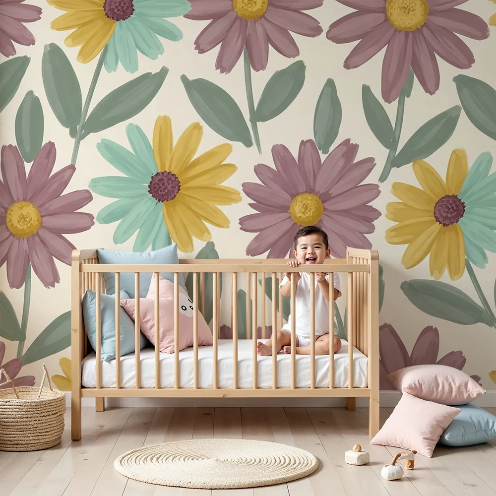 Babyromspapir | Fargerike blomster og mykt løvverk en blomstrende atmosfære