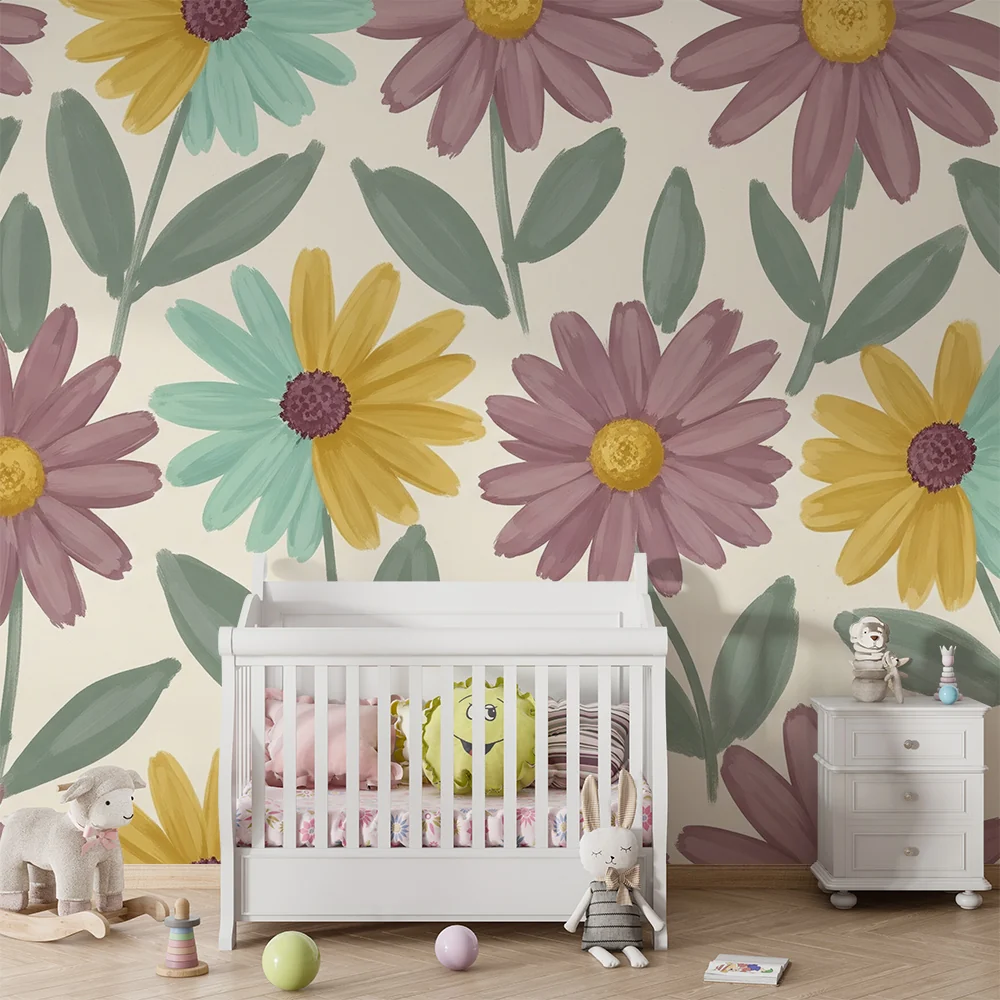 Babyromspapir | Fargerike blomster og mykt løvverk en blomstrende atmosfære