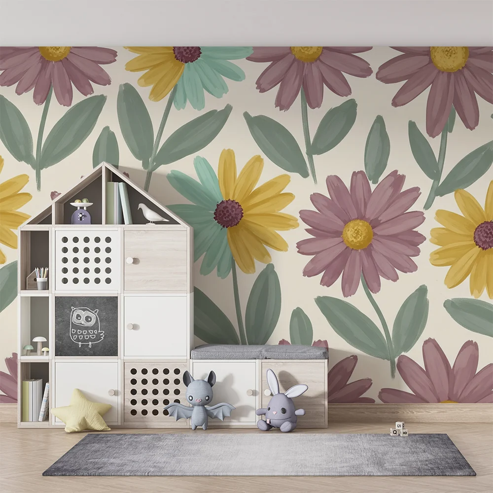Babyromspapir | Fargerike blomster og mykt løvverk en blomstrende atmosfære