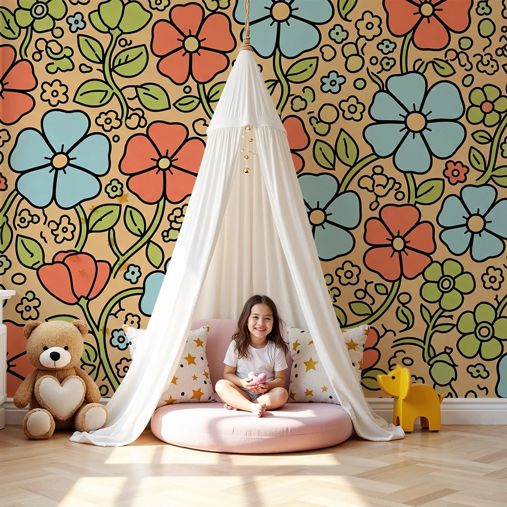 Babyromspapir | Fargerike blomstermotiver på myk bakgrunn