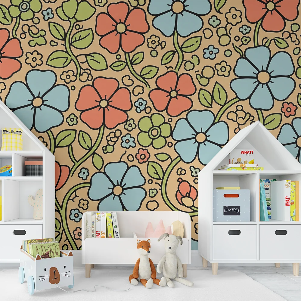 Babyromspapir | Fargerike blomstermotiver på myk bakgrunn
