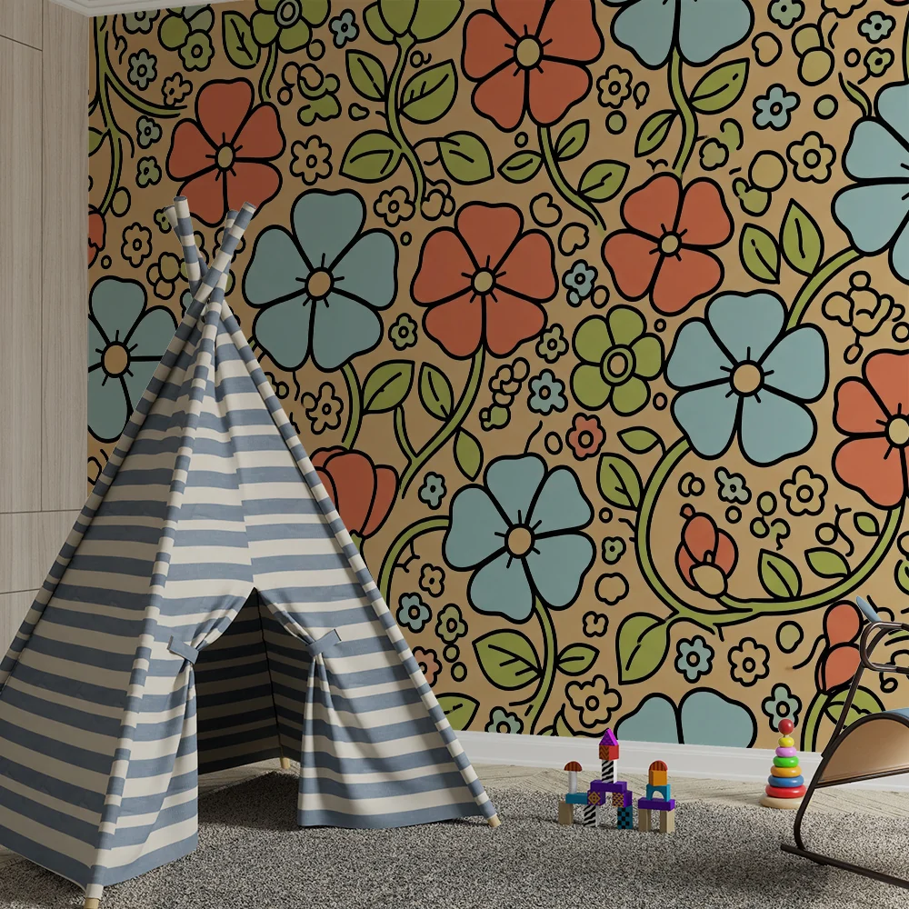 Babyromspapir | Fargerike blomstermotiver på myk bakgrunn