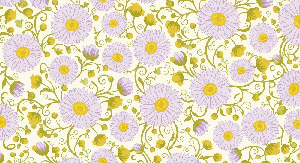 Babyromspapir | Lilla og gule blomster på kremfarget bakgrunn