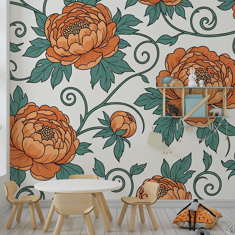 Babyromsveggtapet | Appelsinblomster og frodig løvverk