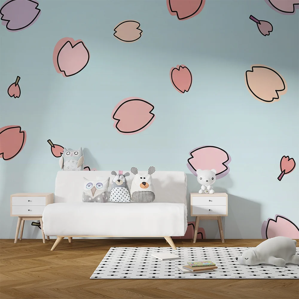 Babyromsveggtapet | Blomsterblader på pastellblå bakgrunn