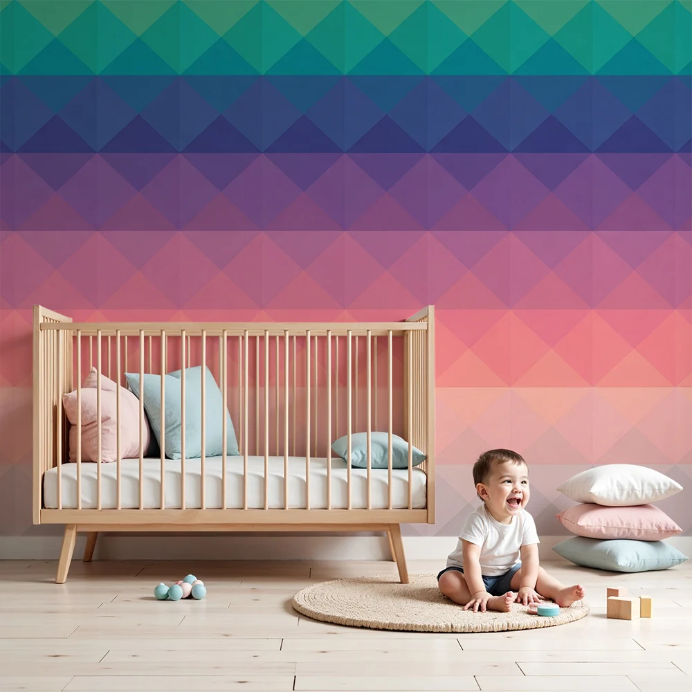 Babyromsveggtapet | Geometrisk mønster i myke fargeoverganger
