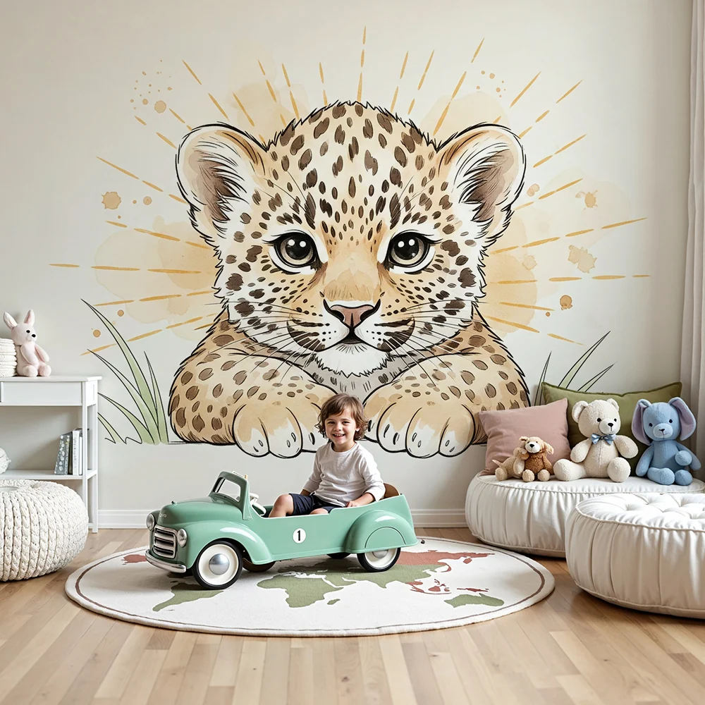 Babyromsveggtapet | Søt liten leopard med lysglimt