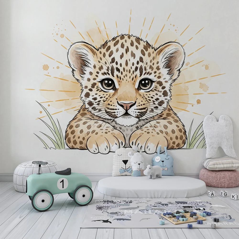 Babyromsveggtapet | Søt liten leopard med lysglimt