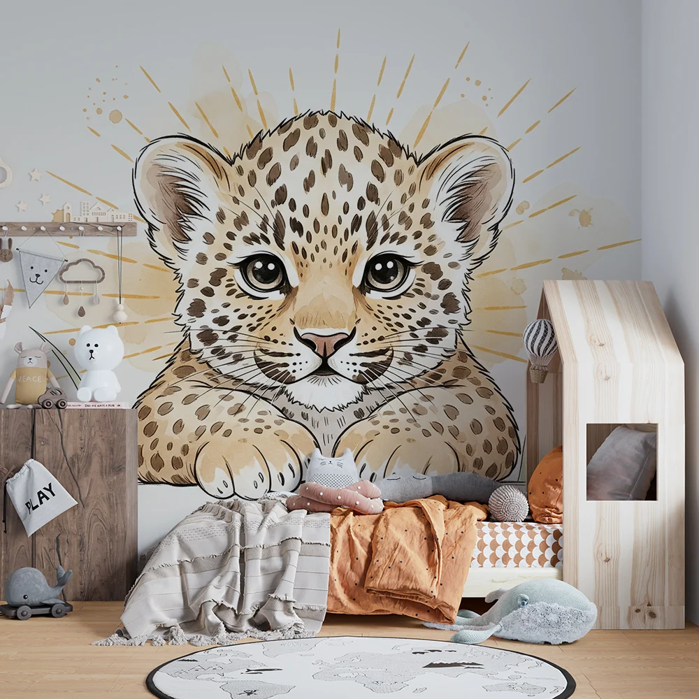 Babyromsveggtapet | Søt liten leopard med lysglimt