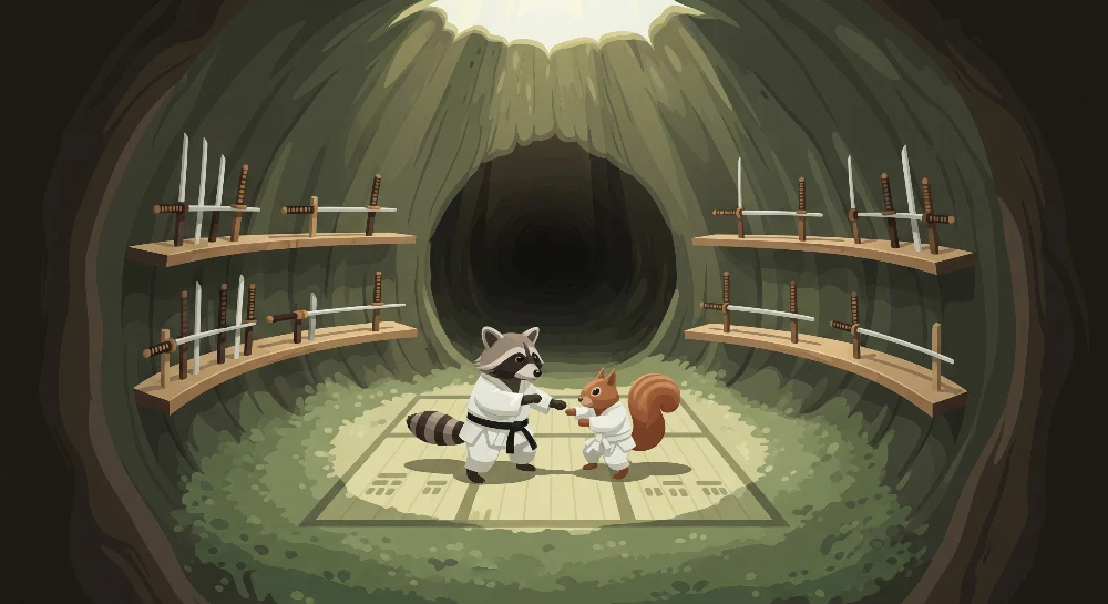 Barnas veggdekor | Raccoon og ekorn i full karate-økt