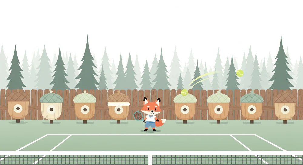 Barnas veggteppe | Tennisspillende rev i en fortryllet skog