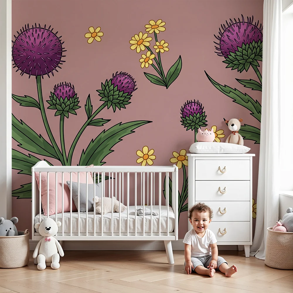 Barnepapir | Fargerike blomster på rosa bakgrunn