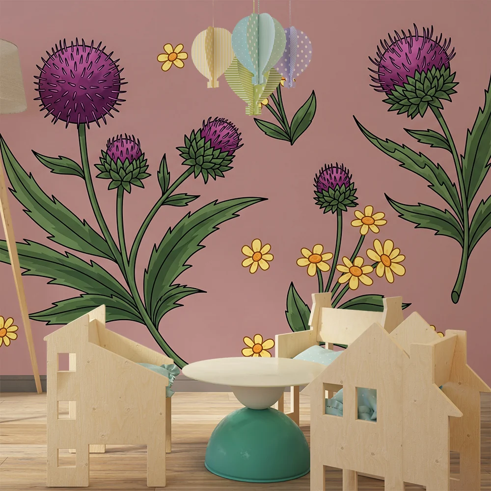 Barnepapir | Fargerike blomster på rosa bakgrunn