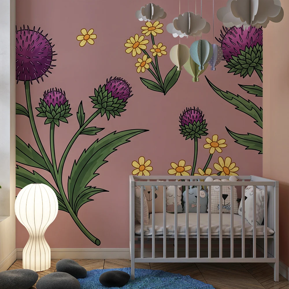 Barnepapir | Fargerike blomster på rosa bakgrunn