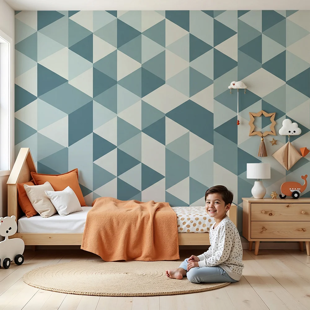 Barnepapir | Geometrisk mønster i blå nyanser