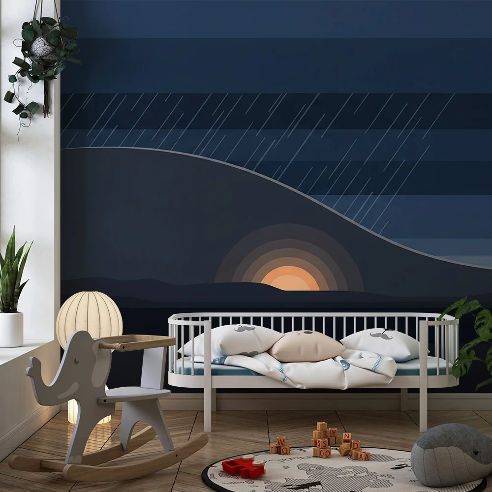 Barnetapet | Abstrakt landskap med solnedgang og regn