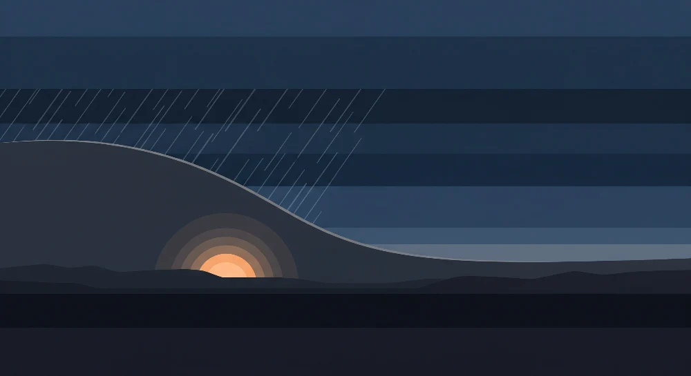 Barnetapet | Abstrakt landskap med solnedgang og regn