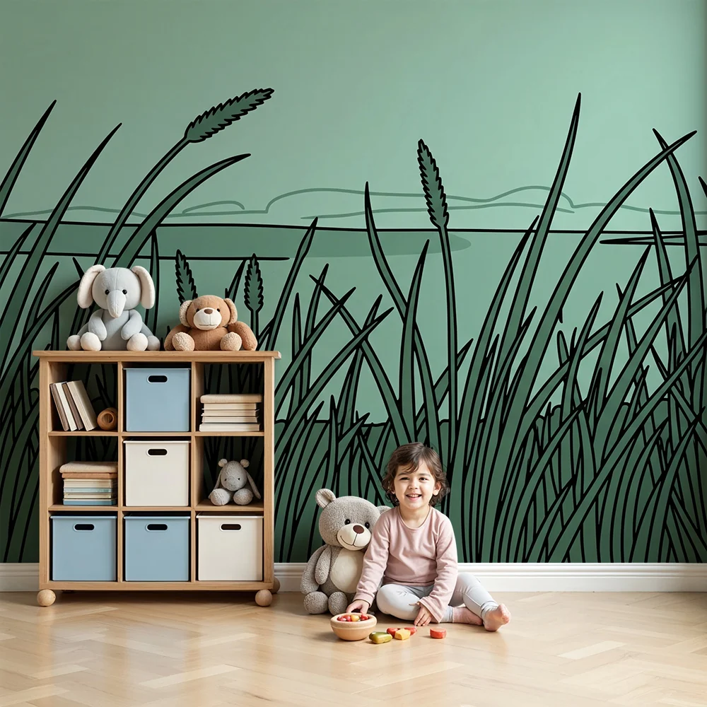 Barnetapet barn | Rolig eng med gress og landskap