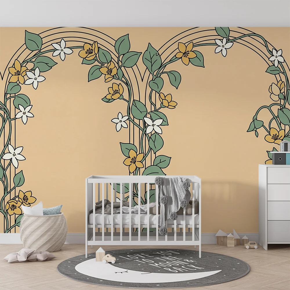 Barnetapet | Blomster og elegante mønstre på en myk bakgrunn