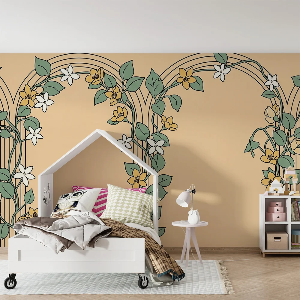 Barnetapet | Blomster og elegante mønstre på en myk bakgrunn