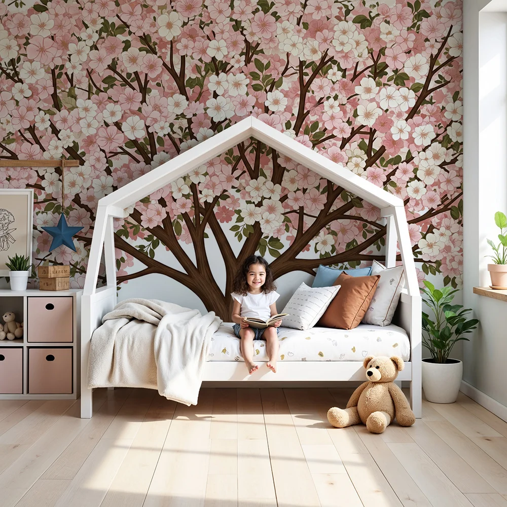 Barnetapet | Blomstrende tre med rosa og hvite blomster