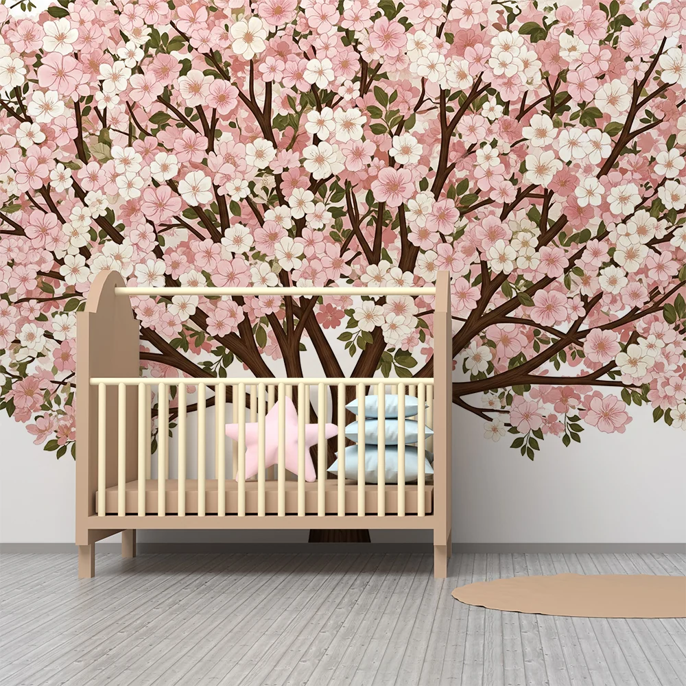 Barnetapet | Blomstrende tre med rosa og hvite blomster