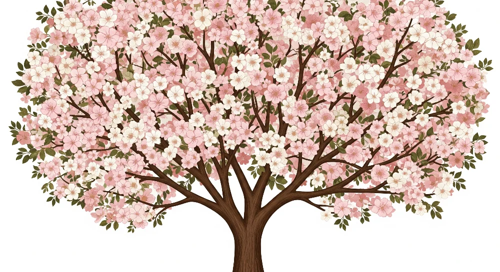 Barnetapet | Blomstrende tre med rosa og hvite blomster