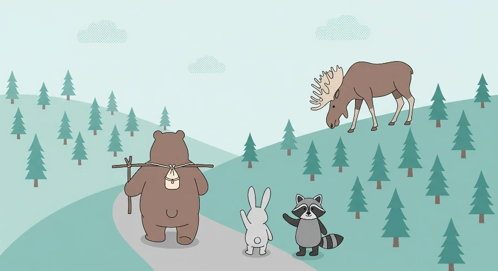 Barnetapet | Eventyr i skogen med bjørn, kanin og vaskebjørn