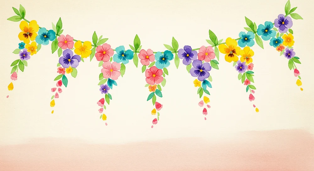 Barnetapet | Fargerik blomsterguirlande med akvarellblomster